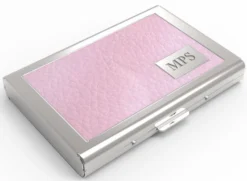 Women S Pink Leather Engraved Business Card Case